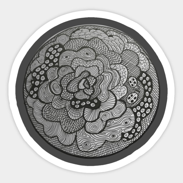 Floral mandala in black Sticker by Puddle Lane Art